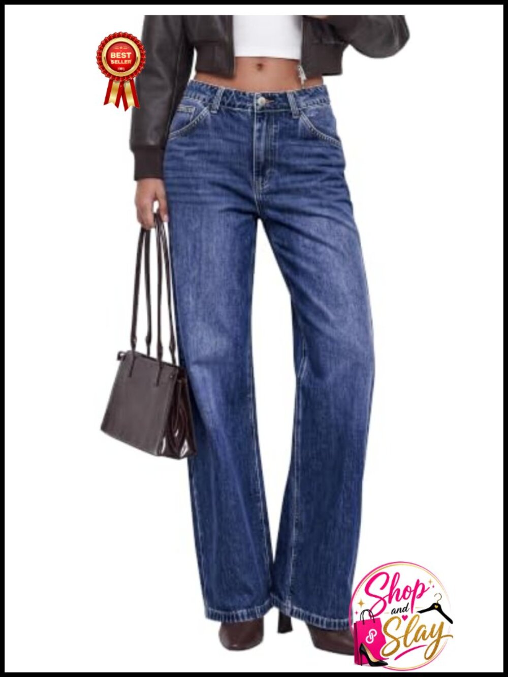 High Waisted Wide Leg Stretch Denim Jeans Casual Relaxed Fit Pants